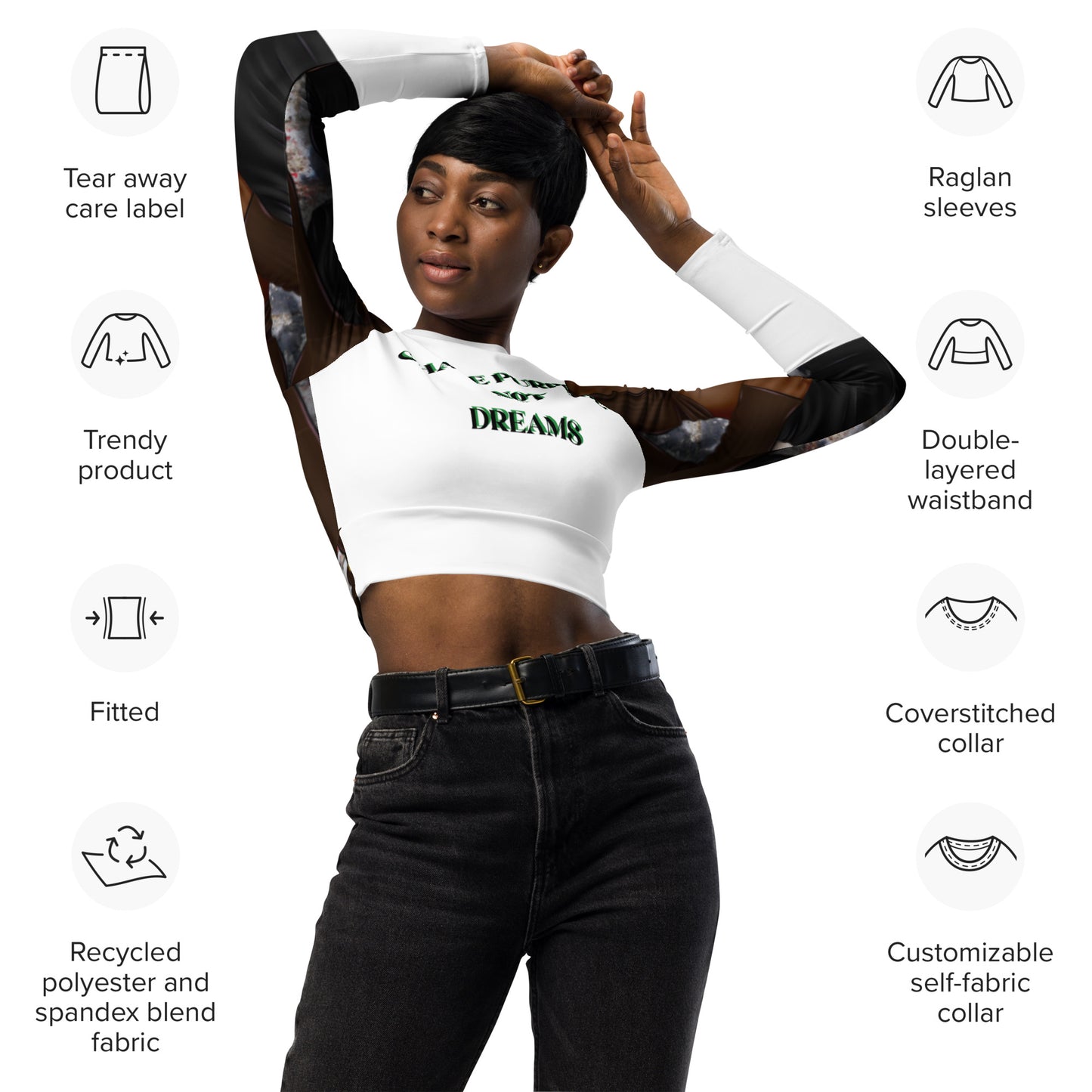 Recycled long-sleeve crop top